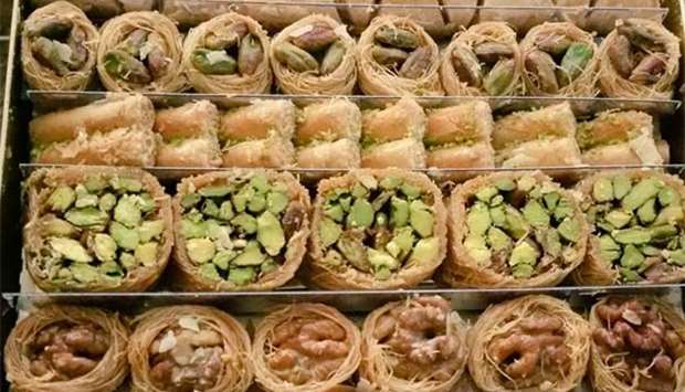 Baklava is prepared with fresh pistachios or walnuts and a glistening honey glaze on top of the puffed pastry. Picture: Twitter