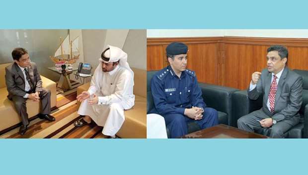 Nepali ambassador in discussion with Dr Khalid bin Ibrahim al-Sulaiti. Right: The ambassador meeting with Colonel Sultan Mohammed al-Kaabi.