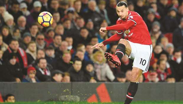 Manchester Unitedu2019s striker Zlatan Ibrahimovic in action during the EPL match against Newcastle at Old Trafford in Manchester on November 18, 2017. (AFP)