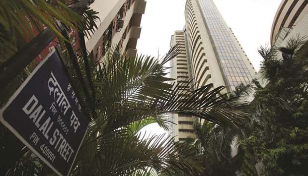 The Bombay Stock Exchange building is seen in Mumbai. The Sensex closed down 1.24% to 32,596.54 points yesterday.