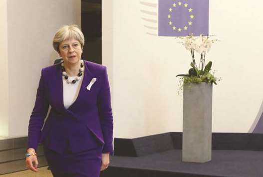 Britainu2019s Prime Minister Theresa May leaves the European Council headquarter in Bruxelles yesterday.