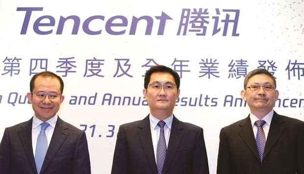 Tencent Holdings president and executive director Martin Lau, chairman and CEO Pony Ma and CFO John Lo attend a news conference announcing the companyu2019s  annual results in Hong Kong. In a statement, Ma said, u201cNaspers has been a steadfast strategic partner over a great many years. Tencent respects and understands Naspersu2019 decision and looks forward to continuing to work closely together in building a mutually supportive and prosperous future for both companies.u201d