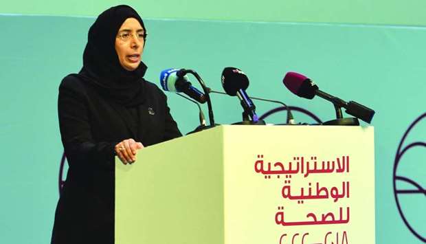 HE Dr Hanan Mohamed al-Kuwari, the Minister of Public Health, speaking at the launch programme of the new health strategy. PICTURE: Noushad Thekkayil