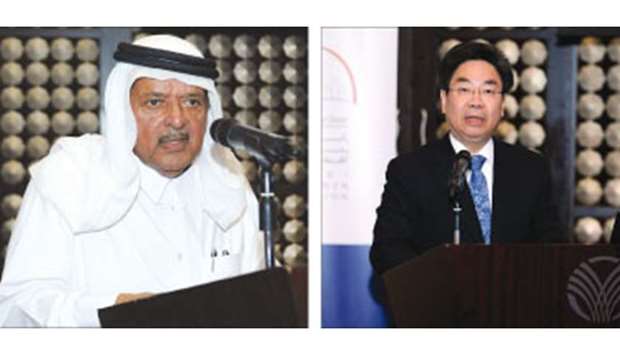 QBA chairman HE Sheikh Faisal bin Qassim al-Thani. Right: Taitra vice chairman Dr Suo-Hang Chuang.PICTURES: Nassar T K