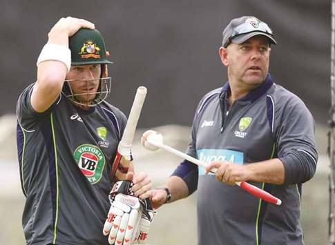 Australiau2019s vice-captain David Warner (left) and coach Darren Lehmann.
