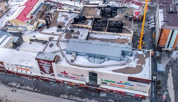 A multi-storey shopping mall is seen after it was gutted by a fire in Kemerovo in western Siberia.