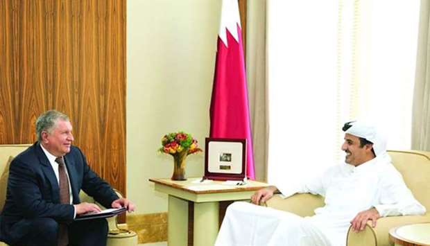 His Highness the Emir Sheikh Tamim bin Hamad al-Thani meets Rosneft's Igor Sechin on Wednesday.