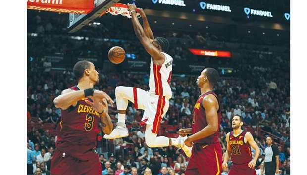 Miami Heat forward Josh Richardson dunks the ball against the Cleveland Cavaliers during the second-half of their NBA game at American Airlines Arena in Miami. PICTURE: USA TODAY Sports