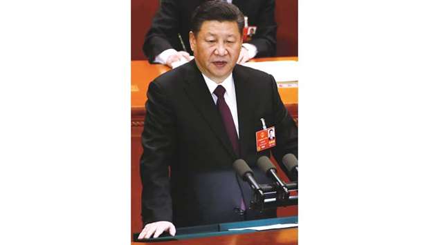 Chinese President Xi Jinping delivers his speech at the closing session of the National Peopleu2019s Congress at the Great Hall of the People in Beijing. Chinau2019s commerce ministry said yesterday the US approach to trade could trigger a domino effect and US trade protectionism will only hurt US consumers.