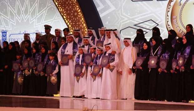 His Highness the Emir Sheikh Tamim bin Hamad Al-Thani attends the Education Excellence Day ceremony