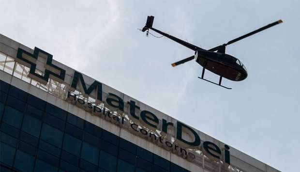 A helicopter leaves Mater Dei hospital carrying onboard Brazil and Paris Saint-Germain superstar Neymar after a successful operation on his broken foot
