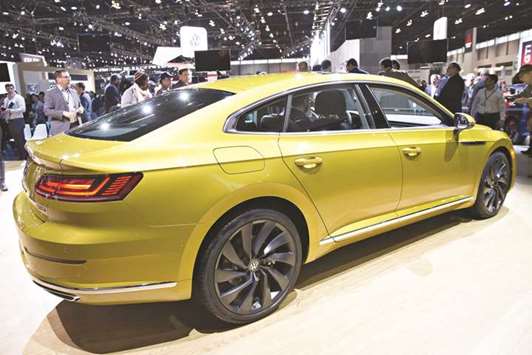 The Volkswagen 2019 Arteon vehicle on display during the Chicago Auto Show on February 8. Trump tweeted on Saturday that u201cIf the EU wants to further increase their already massive tariffs and barriers on US companies doing business there, we will simply apply a Tax on their cars which freely pour into the US.u201d