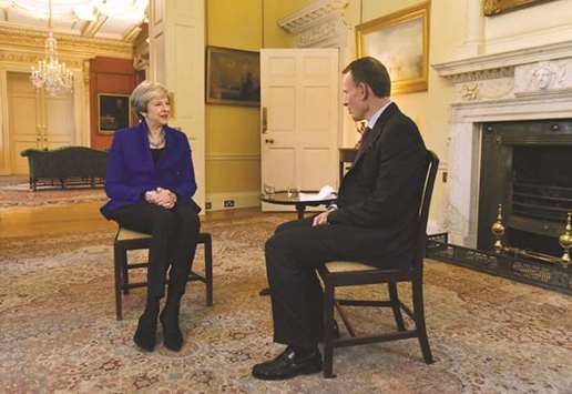 Prime Minister Theresa May talks to Andrew Marr for the Marr Show on BBC television in London.