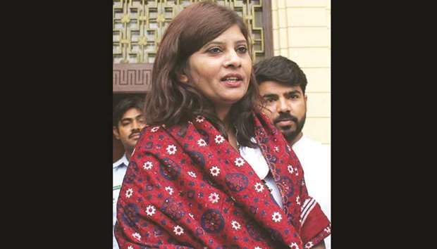 In this picture taken on Saturday, opposition candidate Krishna Kumari Kohli is seen leaving the Sindh province assembly in Karachi after the Senate election.