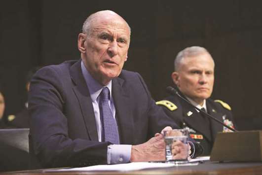 National Intelligence Director Daniel Coats (left) and US Army Lt Gen Robert P Ashley, director of the Defense Intelligence Agency, answer questions during a hearing held by the Senate Armed Services Committee in Washington, DC.