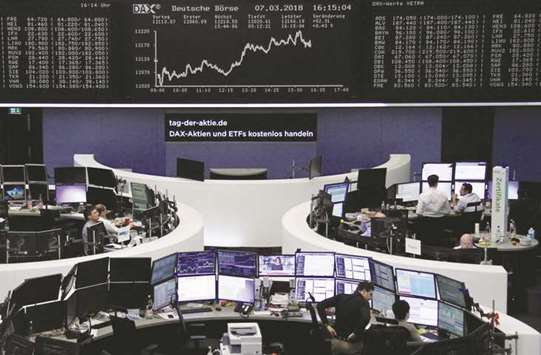 The German share price index, DAX board, is seen at the stock exchange in Frankfurt. The DAX 30 climbed 1.1% to 12,245.36 yesterday.