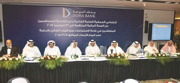 Doha Banku2019s board addressing the shareholders yesterday.