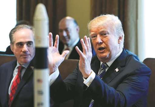 US President Donald Trump speaks during a cabinet meeting at the White House in Washington yesterday. Trump has said heu2019s determined to impose a 25% tariff on steel imports and 10% on aluminium to protect national security.