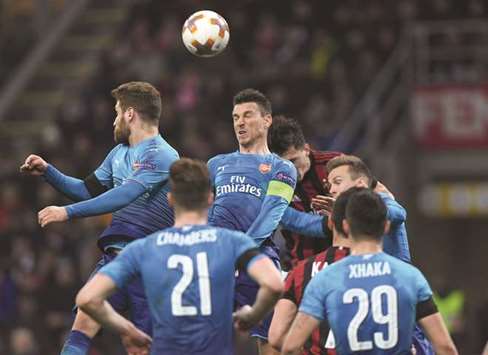 Action from the Arsenal vs AC Milan match in the Europa League yesterday.