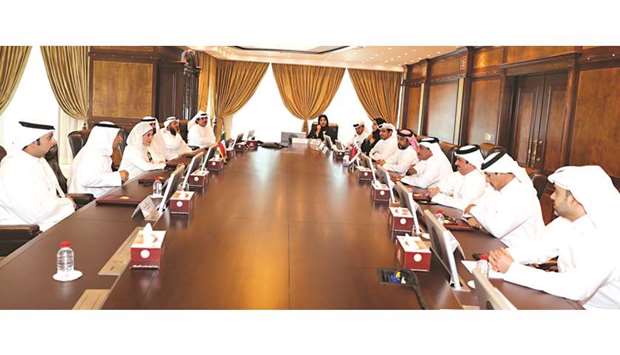 The Qatari delegation led by HE Jassim Seif Ahmed al-Sulati and the Kuwaiti team led by Dr Jenan Mohsen Ramadan at their meeting yesterday.