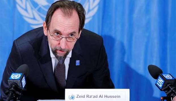 Zeid Ra'ad al-Hussein, UN High Commissioner for Human Rights, is pictured at a news conference in Geneva on Friday.