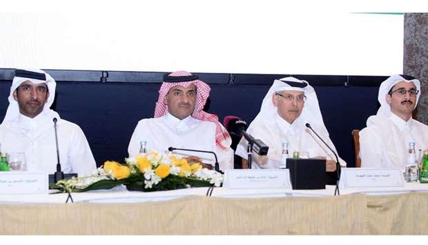 Sheikh Khalid (second left) at the Gulf International Services (GIS) shareholders meeting at the Fou