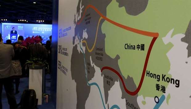 A map illustrating China's silk road economic belt and the 21st century maritime silk road, or the so-called ,One Belt, One Road, megaproject