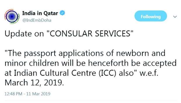 A tweet by the embassy on the new service.rnrn