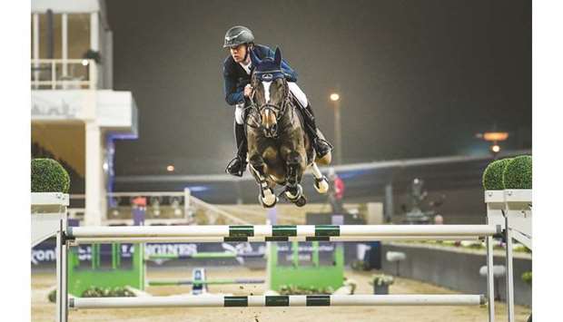 Irish rider Bertram Allen in action on his horse GK Casper during the Longines Global Champions Tour 1.55m speed class at Al Shaqab yesterday.