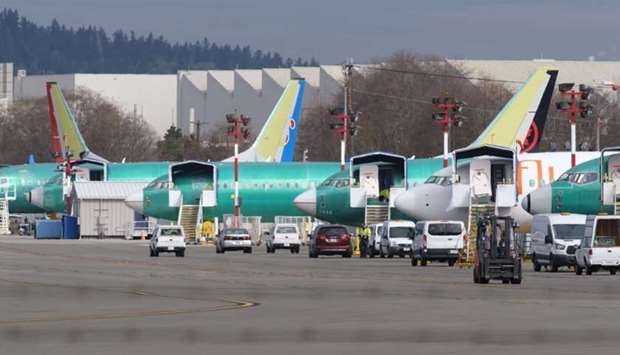 Boeing 737 airplanes, most of which are the MAX model, sit on the tarmac outside the on March 11, 2019 in Renton, Washington