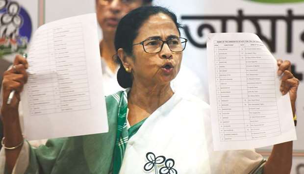 West Bengal Chief Minister Mamata Banerjee speaks during a press conference to announce the candidates for the upcoming general election, in Kolkata yesterday.