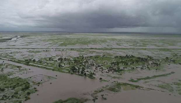 An aerial view of flooded areas in  Zambu00e9zia, Mozambique. Picture courtesy: UNICEF Mozambique Twitter page