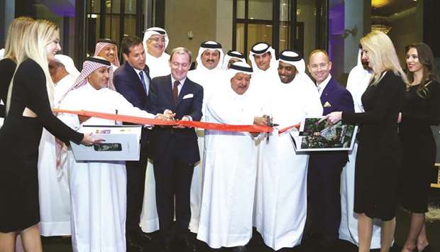 HE Sheikh Faisal bin Qassim al-Thani, French ambassador Franck Gellet, Msheireb Properties acting CEO Ali al-Kuwari and other dignitaries at the opening of Alwadi Hotel Doha yesterday. PICTURES: Jayan Orma
