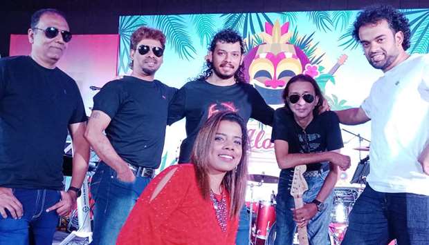 FOREFRONT: From left, Band leader Seby Pinto, Savio Fernandes, Dave Rodrigues, Melvin Rosario, Brendan Noronha, and sitting at the centre is lead vocalist Agatha Jilugo.