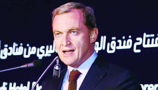 French ambassador Franck Gellet speaking at the opening of Alwadi Hotel Doha recently. PICTURE: Jayan Orma