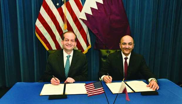HE the Minister of Administrative Development, Labour and Social Affairs Yousef bin Mohammed al-Othman Fakhro and US Secretary of Labour Alexander Acosta signs the MoU