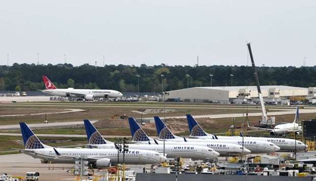 United Airlines planes, including a Boeing 737 MAX 9 model, are pictured at George Bush Intercontinental Airport in Houston, Texas, U.S., March 18, 2019