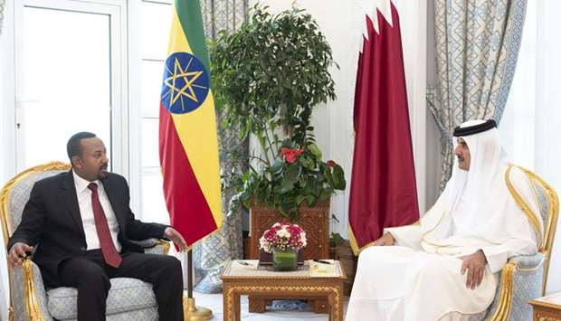  His Highness the Amir Sheikh Tamim bin Hamad al-Thani holding talks with Ethiopian Prime Minister Dr Abiy Ahmed Ali at the Amiri Diwan