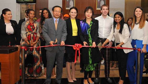 INAUGURATION:  Chang-mo Kim, Ambassador of the Republic of Korea, second from left, and Grace Hye, fourth from left, inaugurating the exhibition with guests.                     Photos by Nasar T K