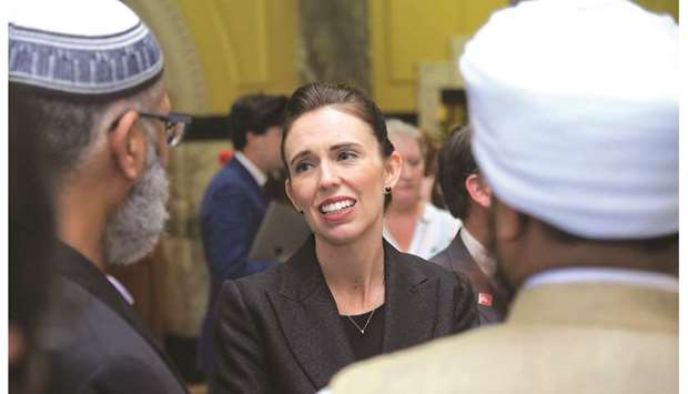 New Zealand Prime Minister Jacinda Ardern meets with Muslim community leaders after the Parliament session in Wellington yesterday.