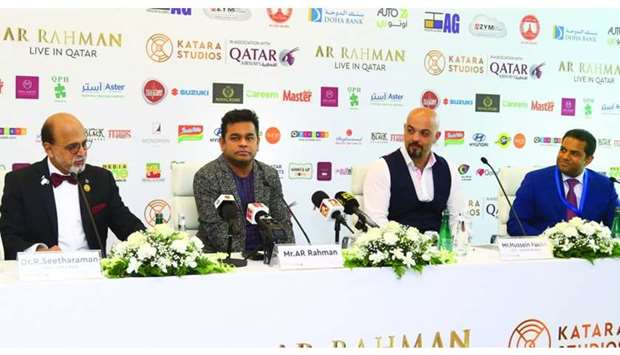A R Rahman (second left) at the press conference along with Dr R Seetharaman, Hussein Fakhri and Mohamed Althaf. PICTURE: Jayan Orma.