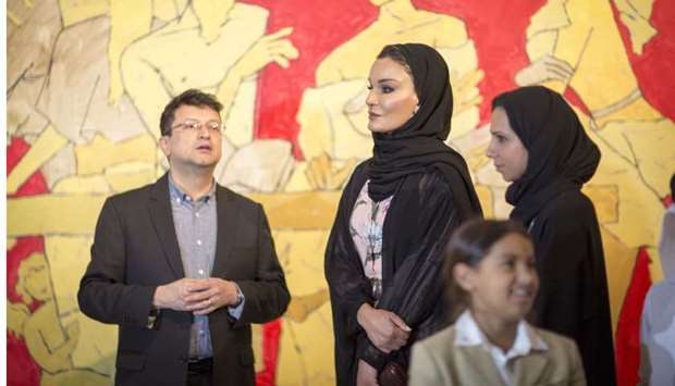 Her Highness Sheikha Moza bint Nasser, Chairperson of Qatar Foundation, attended the opening of Mathaf: Arab Museum of Modern Artu2019s new exhibitions u201cM. F. Husain: Horses of the Sunu201d and u201cStill More Worldu201d as part of Qatar India 2019 Year of Culture. HE Sheikha Al Mayassa bint Hamad al-Thani, chairperson of Qatar Museums, also attended the opening. The first exhibition features over 100 works by renowned artist Maqbool Fida Husain, while the u201cStill More Worldu201d exhibition is a re-examination of human progress and natural resources inspired by Dohau2019s urban landscape of light. PICTURE: AR al-Baker