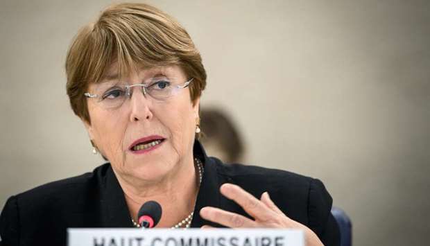 United Nations High Commissioner for Human Rights Michelle Bachelet delivers a speech during the 40th session of UN Human Rights Council yesterday at the United Nations offices in Geneva.