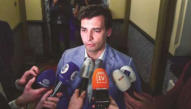 Forum for Democracy party leader Thierry Baudet talks to the press yesterday in The Hague.