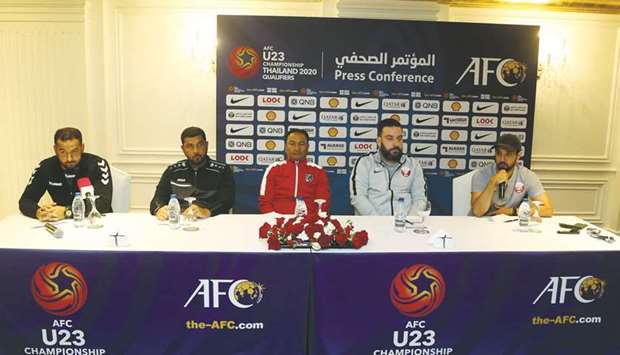 Coaches of the Qatar, Afghanistan, Nepal and Oman teams attend a press conference ahead of the AFC U-23 Championship qualifiers, which will begin from today at the Aspire Academy. PICTURE: Anas Khalid
