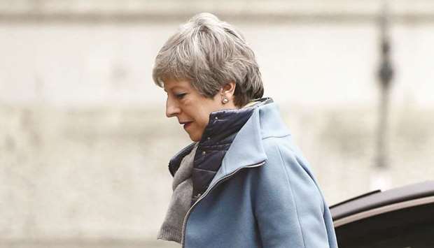 Prime Minister Theresa May is seen outside Downing Street in London yesterday.