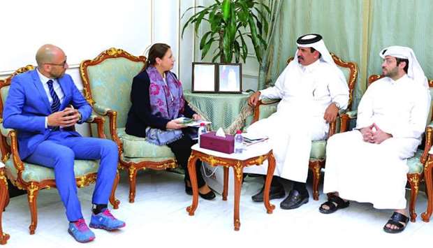 Qatar Chamber first vice-chairman Mohamed bin Towar al-Kuwari and Dr Alejandra Navarro de Chalupa during a meeting held recently in Doha.