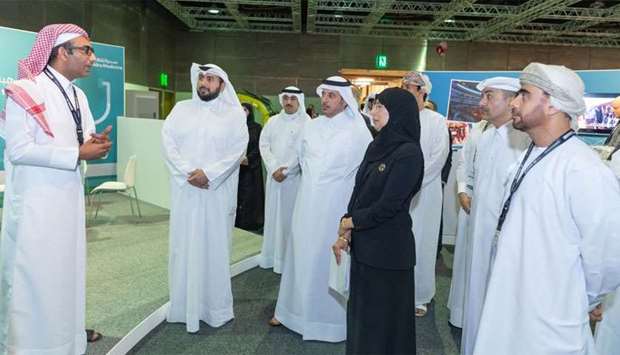 HE the Prime Minister and Minister of Interior Sheikh Abdullah bin Nasser bin Khalifa al-Thani and HE Dr Hanan Mohamed al-Kuwari, Minister of Public Health, touring the exhibition on the sidelines of the forum.