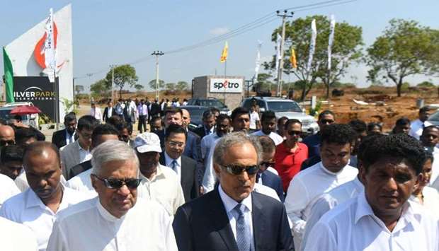 Sri Lanka Prime Minister Ranil Wickremesinghe (second left) and Oman Oil and Gas Minister Mohammed bin Hamad al-Rumhy (centre) attend the groundbreaking ceremony of a $3.85bn oil refinery and storage complex in the southern port city of Hambantota