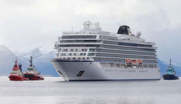 Viking Sky cruise ship arrives, after problems the ship got in the storm outside of Hustadvika, at Molde, Norway